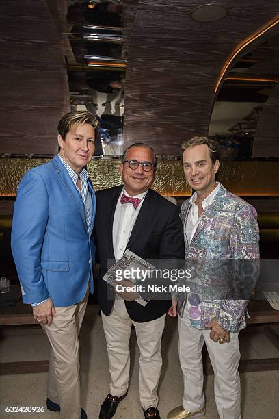 Harrison Morgan, George Ledes and Guy Clark attend AVENUE Celebrates Kara Ross and the Palm Beach A List at Meat Market Palm Beach on January 19,...