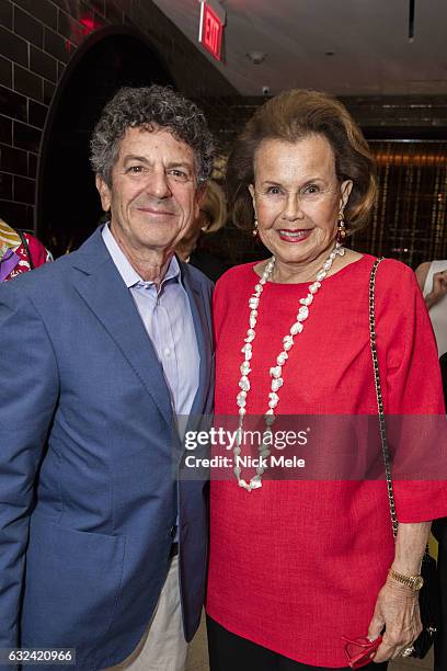 Michael Gross and Hillie Mahoney attend AVENUE Celebrates Kara Ross and the Palm Beach A List at Meat Market Palm Beach on January 19, 2017 in Palm...