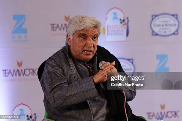 Writer &amp; Lyricist Javed Akhtar speaks at the ZEE Jaipur Literature Festival at Diggi Palace in Jaipur, Rajasthan, India on 22 Jan,2017.