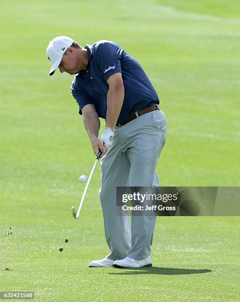 Chad Campbell plays his shot during the final round of the CareerBuilder Challenge in partnership with The Clinton Foundation at the TPC Stadium...