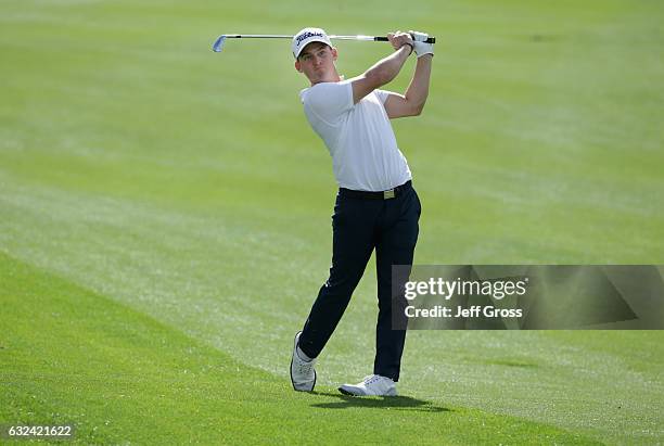 Bud Cauley plays his shot during the final round of the CareerBuilder Challenge in partnership with The Clinton Foundation at the TPC Stadium Course...