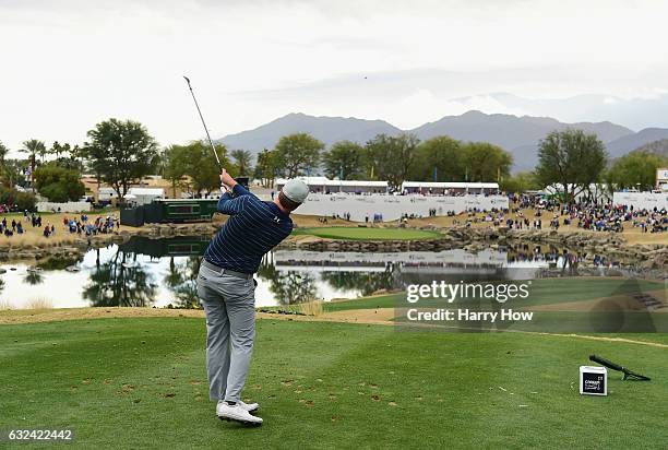 Hudson Swafford plays his shot from the 17th tee during the final round of the CareerBuilder Challenge in partnership with The Clinton Foundation at...