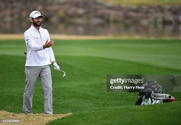 Adam Hadwin of Canada reacts to his putt during the final round of the CareerBuilder Challenge in partnership with The Clinton Foundation at the TPC...