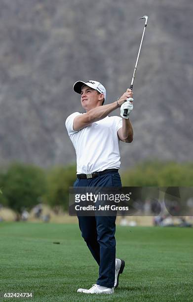 Bud Cauley plays his second shot on the 13th hole during the final round of the CareerBuilder Challenge in partnership with The Clinton Foundation at...