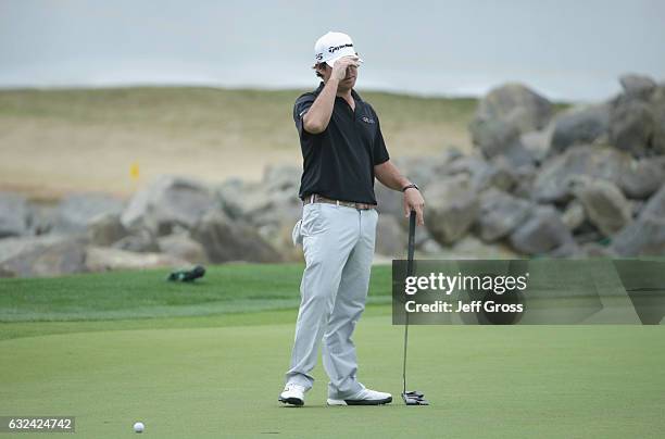 Brian Harman reacts to a missed birdie putt on the 18th hole during the final round of the CareerBuilder Challenge in partnership with The Clinton...