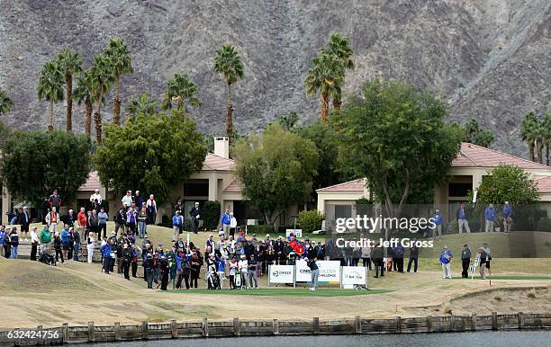 Hudson Swafford plays his shot from the 13th tee during the final round of the CareerBuilder Challenge in partnership with The Clinton Foundation at...