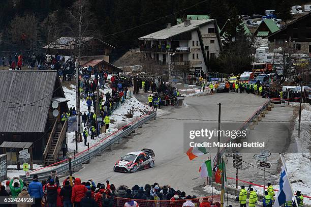 Jari Matti Latvala of Finland and Mikka Anttila of Finland compete in their Toyota Gazoo Racing WRT Toyota Yaris WRC during Day Four of the WRC...