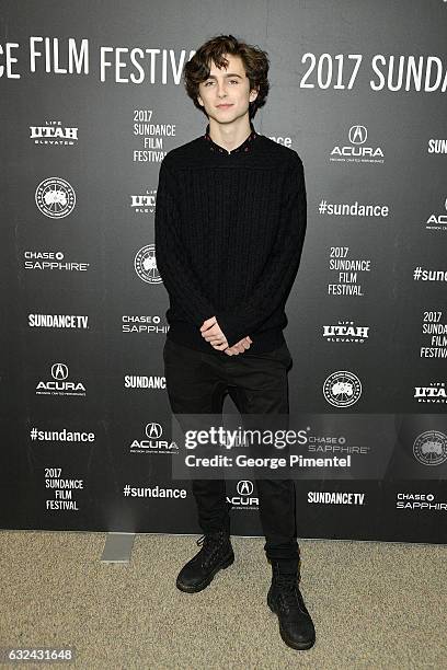 Timothee Chalamet attends the "Call Me By Your Name" Premiere on day 4 of the 2017 Sundance Film Festival at Eccles Center Theatre on January 22,...