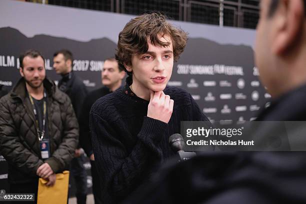 Timothee Chalamet attends the "Call Me By Your Name" Premiere on day 4 of the 2017 Sundance Film Festival at Eccles Center Theatre on January 22,...