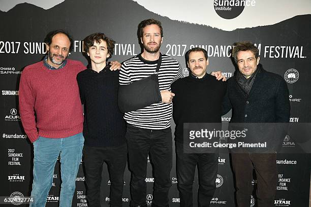 Luca Guadagnino, Timothee Chalamet, Armie Hammer, Michael Stuhlbarg, and Walter Fasano attend the "Call Me By Your Name" Premiere on day 4 of the...