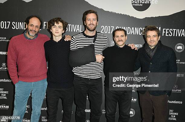 Luca Guadagnino, Timothee Chalamet, Armie Hammer, Michael Stuhlbarg, and Walter Fasano attend the "Call Me By Your Name" Premiere on day 4 of the...