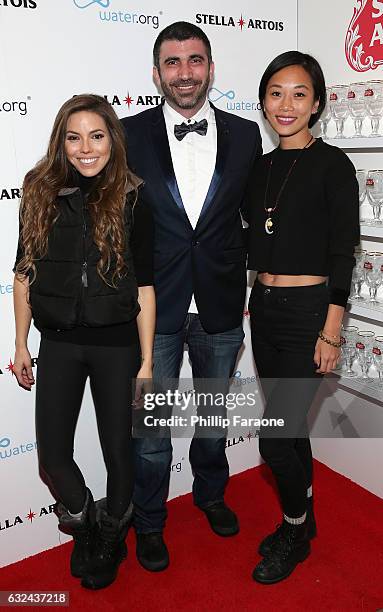 Courtney Turk and producers Matthew J. Malek and Anita Gou attend the "To The Bone" Premiere Party at the Stella Artois Filmmaker Lounge on January...