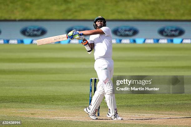 Taskin Ahmed of Bangladesh bats during day four of the Second Test match between New Zealand and Bangladesh at Hagley Oval on January 23, 2017 in...