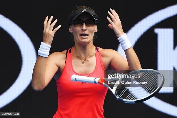 Mirjana Lucic-Baroni of Croatia celebrates winning her fourth round match against Jennifer Brady of the United States on day eight of the 2017...