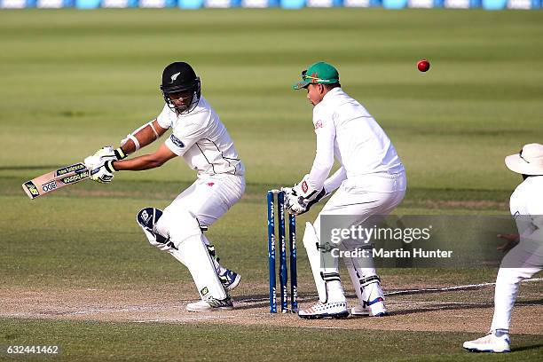 Jeet Raval of New Zealand bats during day four of the Second Test match between New Zealand and Bangladesh at Hagley Oval on January 23, 2017 in...