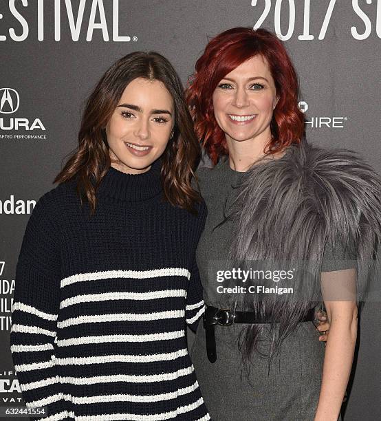 Actresses Lily Collins and Carrie Preston attend the 'To The Bone' Premiere on day 4 of the 2017 Sundance Film Festival at Eccles Center Theatre on...