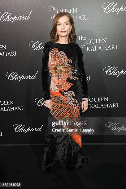 Isabelle Huppert attends Chopard presenting The Garden of Kalahari at Theatre du Chatelet on January 21, 2017 in Paris, France.