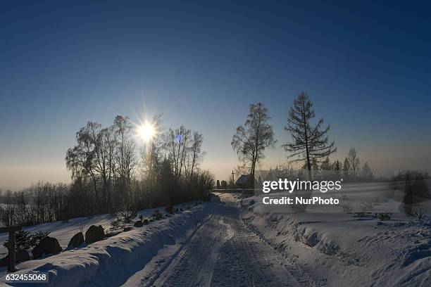 Winter view of mountains near Kilkuszowa, on Zakopianka road between Nowy Targ and Rabka. On Sunday, 22 January 2017, in Kilkuszowa, Malopolska...