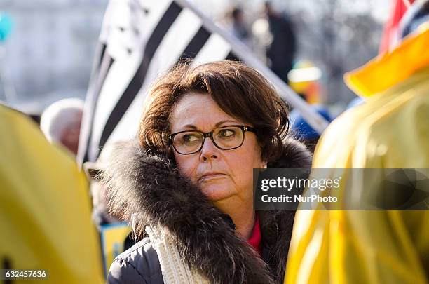 Christine Boutin take part in a march to protest against abortion, in Paris, on January 22, 2017. Tens of thousands of protesters took to the streets...