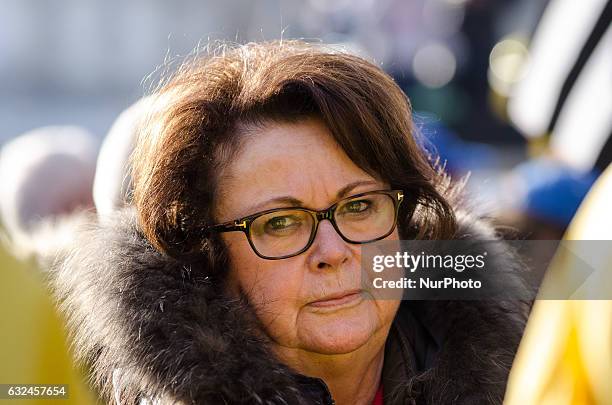 Christine Boutin take part in a march to protest against abortion, in Paris, on January 22, 2017. Tens of thousands of protesters took to the streets...