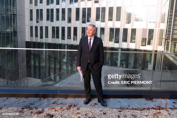 Of French international water and utilities group Veolia Environnement Antoine Frerot poses during a visit to show the new headquarters of the group...