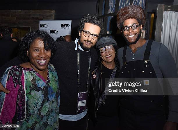 Catherine Rose Pinkney, Julius Pryor IV, Raye Dowell and Martisse Hill attend the BET Hosted Reception at Riverhorse On Main on January 22, 2017 in...