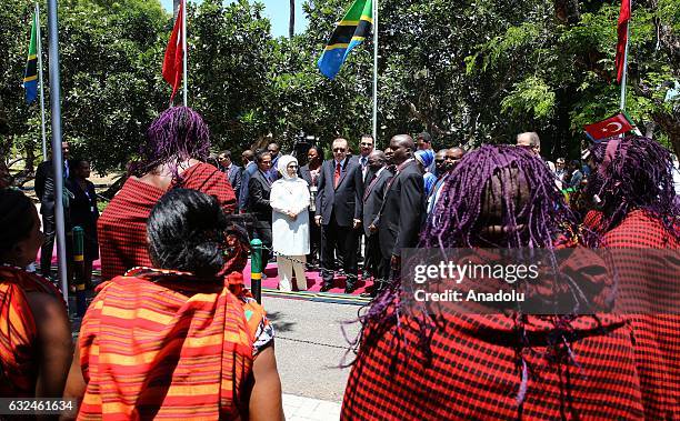 President of Turkey Recep Tayyip Erdogan and his wife Emine Erdogan are welcomed President of Tanzania John Pombe Joseph Magufuli during official...