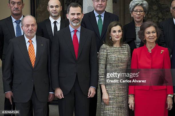 King Juan Carlos, King Felipe VI of Spain, Queen Letizia of Spain and Queen Sofia attend the National Sports Awards 2015 at the El Pardo Palace on...