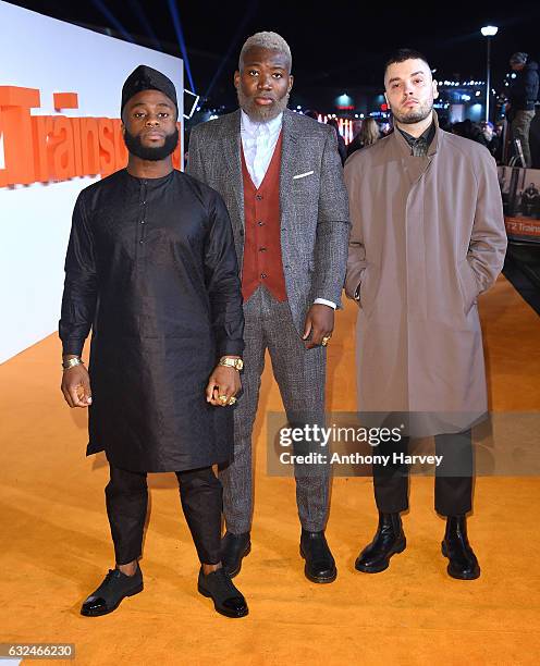 Kayus Bankole, Graham G Hastings and Alloysious Massaquoi of Young Fathers attend the World Premiere of T2 Trainspotting at Cineworld on January 22,...