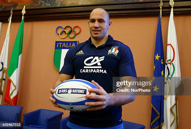 Nations 2017 press conference presentation The Italy captain Sergio Parisse at Salone d' Onore Coni in Rome, Italy on January 23, 2017.
