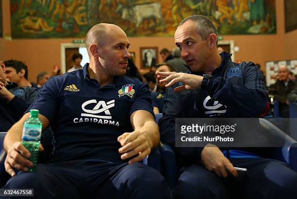 Nations 2017 press conference presentation The Italy captain Sergio Parisse with the head coach Conor O' Shea at Salone d' Onore Coni in Rome, Italy...