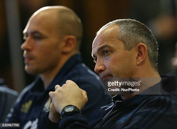 Nations 2017 press conference presentation The head coach Conor O' Shea with the Italy captain Sergio Parisse at Salone d' Onore Coni in Rome, Italy...