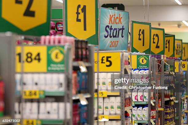 General view of products and price displays inside Rochdale's Morrisons supermarket on January 23, 2017 in Rochdale, England. Wm Morrison...