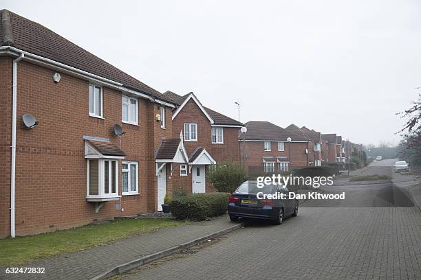 Housing estate on January 23, 2017 in Milton Keynes, England. Milton Keynes in Buckinghamshire marks the 50th anniversary of its designation as a new...