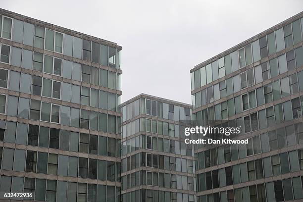 Office blocks on January 23, 2017 in Milton Keynes, England. Milton Keynes in Buckinghamshire marks the 50th anniversary of its designation as a new...