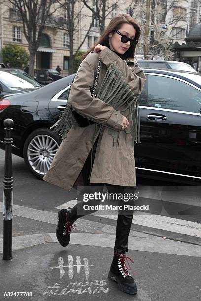 Bella Hadid is seen on January 23, 2017 in Paris, France.