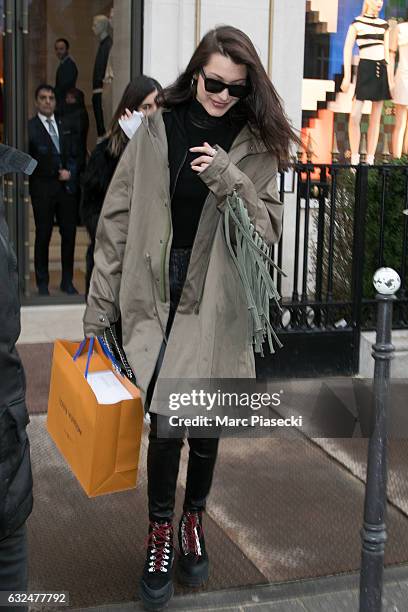 Bella Hadid is seen on January 23, 2017 in Paris, France.