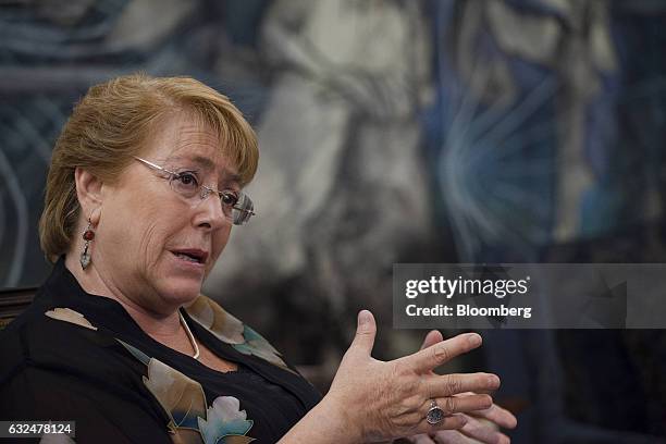 Michelle Bachelet, president of Chile, speaks during an interview at La Moneda Palace in Santiago, Chile, on Friday, Jan. 20, 2017. On the day that...