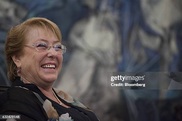 Michelle Bachelet, president of Chile, smiles during an interview at La Moneda Palace in Santiago, Chile, on Friday, Jan. 20, 2017. On the day that...