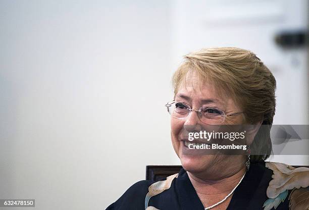 Michelle Bachelet, president of Chile, smiles during an interview at La Moneda Palace in Santiago, Chile, on Friday, Jan. 20, 2017. On the day that...