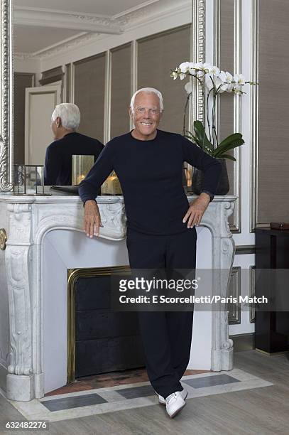 Fashion designer Giorgio Armani is photographed at his home in Saint-Germain-des-PrÈs for Paris Match on October 2, 2016 in Paris, France.