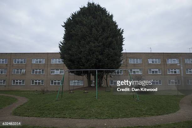 General view of a housing estate on January 23, 2017 in Milton Keynes, England. Milton Keynes in Buckinghamshire marks the 50th anniversary of its...