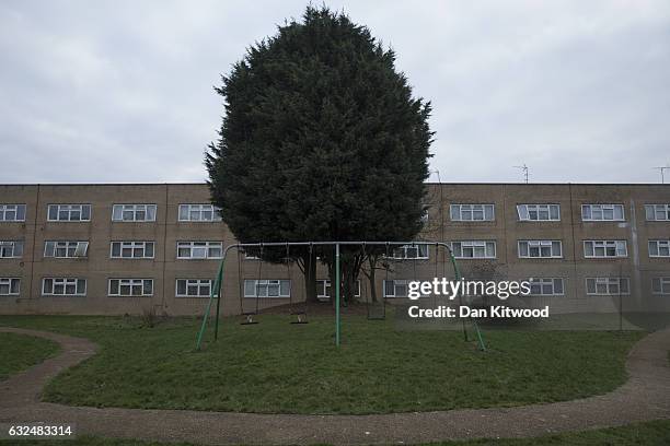 General view of a housing estate on January 23, 2017 in Milton Keynes, England. Milton Keynes in Buckinghamshire marks the 50th anniversary of its...