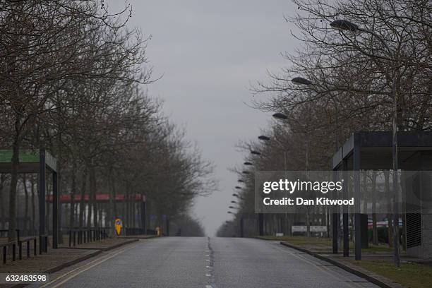 An empty road on January 23, 2017 in Milton Keynes, England. Milton Keynes in Buckinghamshire marks the 50th anniversary of its designation as a new...