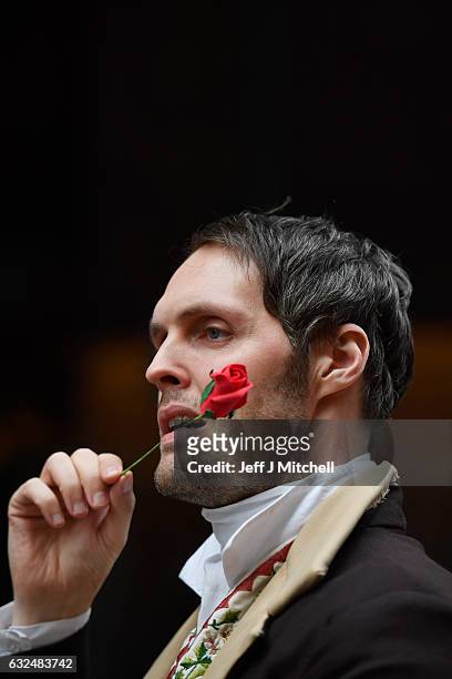 Gareth Morrison dressed a Robert Burns promotes the Red, Red Rose festival on January 23, 207 in Edinburgh,Scotland. Red, Red Rose Street is...