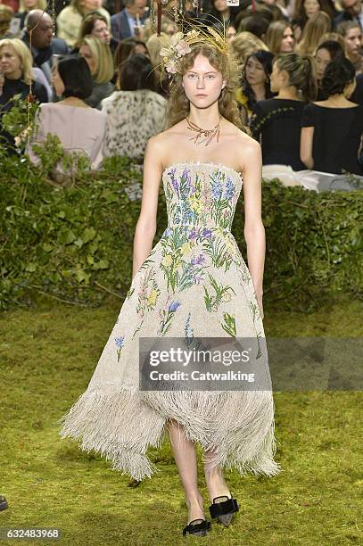 Model walks the runway at the Christian Dior Spring Summer 2017 fashion show during Paris Haute Couture Fashion Week on January 23, 2017 in Paris,...