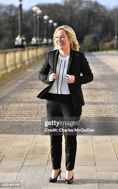 Michelle O'Neill is unveiled as the new Sinn Fein leader in the north at a Stormont announcement press conference on January 23, 2017 in Belfast,...