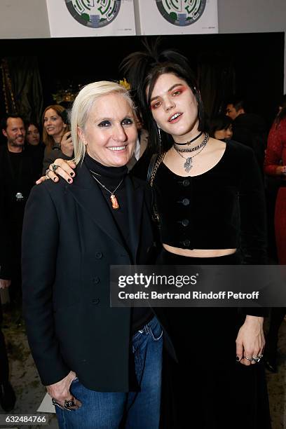 Singer Soko and Stylist Maria Grazia Chiuri pose backstage after the Christian Dior Spring Summer 2017 show as part of Paris Fashion Week on January...