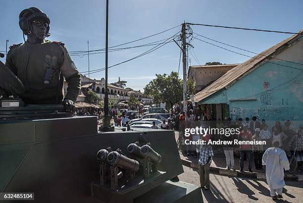 Troops from Senegal gather at the Gambian statehouse on January 23, 2017 in Banjul, The Gambia. ECOWAS is in Gambia to ensure a safe transition of...