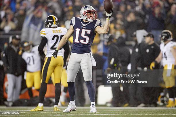 Playoffs: New England Patriots Chris Hogan victorious after scoring touchdown vs Pittsburgh Steelers at Gillette Stadium. Foxborough, MA 1/22/2017...